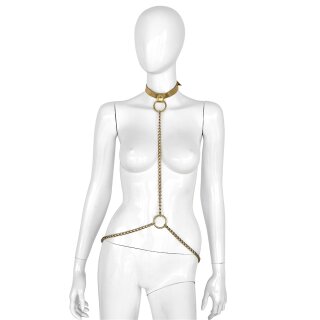 Deluxe Gold Leather Collar and Gold Chains