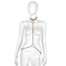 Deluxe Gold Leather Collar and Gold Chains