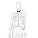 Deluxe Black Leather Collar and Gold Chains