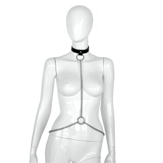 Deluxe Black Leather Collar and Chains