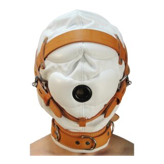 Strict Strap leather headgear with inner padding and collar Size: M/L white-light brown