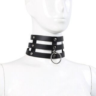 Tripple O-Ring Strap Collar PU-Leather