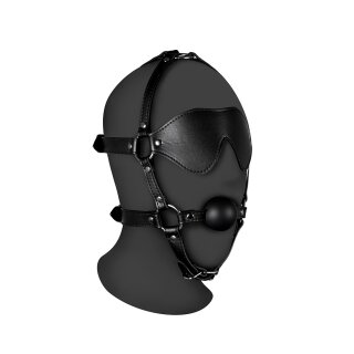 Shots head harness with eye mask and solid ball gag black