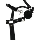Shots head harness with breathable ball gag and nose hook black