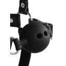 Shots head harness with breathable ball gag and nose hook black