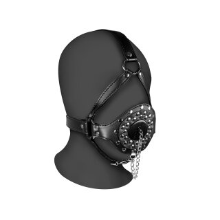 Shots head harness with open mouth gag and stopper black