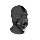 Shots head harness with open mouth gag and stopper black