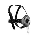 Shots head harness with open mouth gag and stopper black
