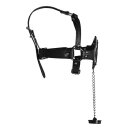 Shots head harness with open mouth gag and stopper black