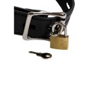 Shots head harness with open mouth gag and stopper black