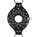 Shots head harness with open mouth gag and stopper black