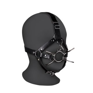 Shots head harness with spider mouth gag and nose hook black