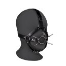 Shots head harness with spider mouth gag and nose hook black