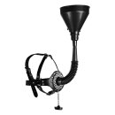 Shots head harness with open mouth gag, stopper and funnel black
