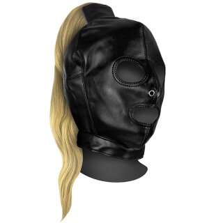 Shots leather mask with blonde ponytail black