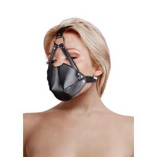 Shots head harness with mouth mask and integrated ball gag black