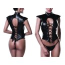 GREY VELVET 2-piece corset faux leather set S