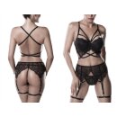GREY VELVET 3-pc erotic suspender set S - XL