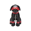 Prowler Captain Chains leather dog with red bondage harness and black eye mask
