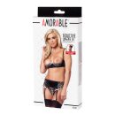 Amorable Halbschalen-BH mit String, Strapsgürtel und Strümpfen Schwarz Weiß S-M
