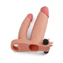 LoveToy Pleasure X Tender Vibrating Double Penis Sleeve + 2" /  5 cm Nude
