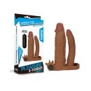 LoveToy Pleasure X Tender Vibrating Double Penis Sleeve + 2" /  5 cm Brown