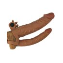 LoveToy Pleasure X Tender Vibrating Double Penis Sleeve + 2" /  5 cm Brown