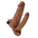 LoveToy Pleasure X Tender Vibrating Double Penis Sleeve + 2" /  5 cm Brown