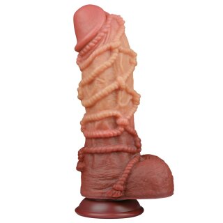 LoveToy - Extreme Dildo with Rope Pattern 26.5 cm - Brown & Nude