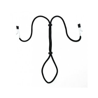 Rimba Nippelklemmen mit Schnur für Penis oder Hoden Schwarz