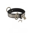 Rimba Leather Collar with Padlock Silver Black