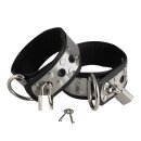 Rimba Leather Ankle Cuffs with Padlock Silver Black