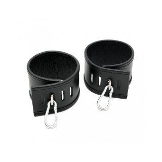 Rimba Luxe Leather Handcuffs with Carabiner Hook Black