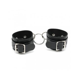 Rimba Leather Ankle Cuffs with Ring Black