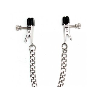 Rimba Nipple Clamps with Chain Black Silver 2 Pieces