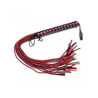 Rimba Whip with 12 Hand-Braided Leather Strands Red Black