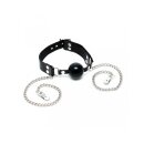 Rimba Gag with Silicone Ball and Nipple Clamps Black Silver