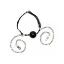 Rimba Gag with Silicone Ball and Nipple Clamps Black Silver