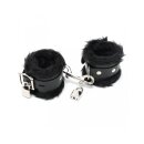 Rimba Padded Handcuffs with Padlock and Fur Black