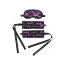 Rimba Satin Look Handcuffs with Mask Black Purple