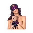 Rimba Satin Look Handcuffs with Mask Black Pink
