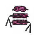 Rimba Satin Look Handcuffs with Mask Black Pink