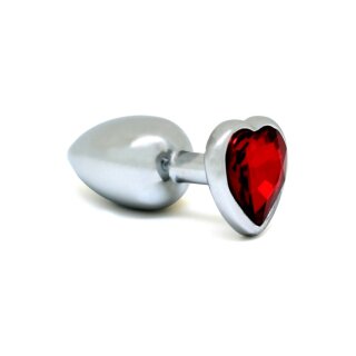 Rimba Anal Plug with Heart-Shaped Base Silver Red Ø 3 cm