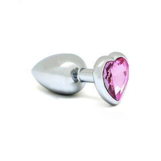 Rimba Anal Plug with Heart-Shaped Base Silver Pink Ø 3 cm