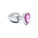 Rimba Anal Plug with Heart-Shaped Base Silver Pink Ø 3 cm