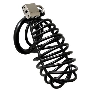 Rimba metal chastity cage with lock black 12 cm