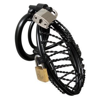 Rimba metal chastity cage with lock black Ø 4.5 cm - 5 cm
