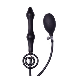 Rimba Latex Play - Inflatable Anal Plug with Double Balloon and Pump - Black