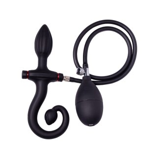 Rimba Latex Play - Inflatable Anal Plug with Handle and Pump - Black