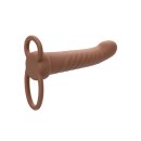CalExotics Performance Maxx Rechargeable Ribbed Dual Penetrator Brown skin tone